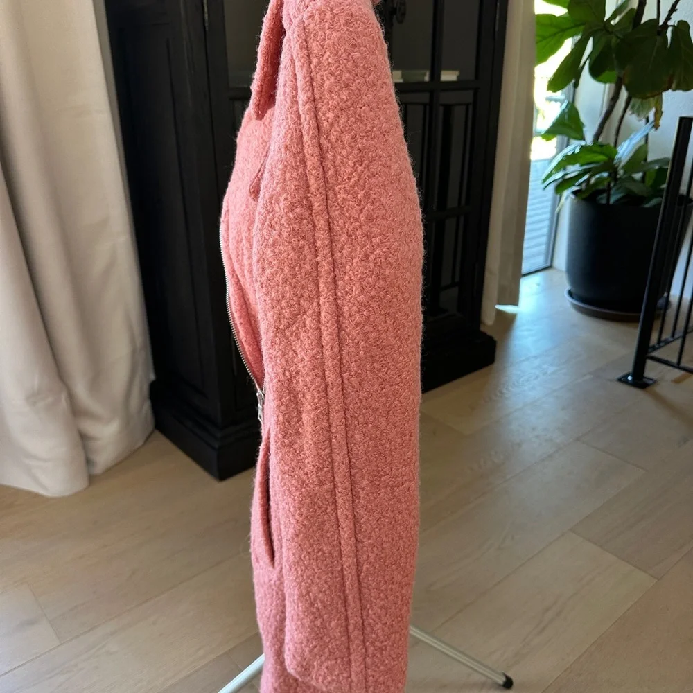 LOFT Textured Wool Moto Pea Coat Sutton Pink Medium - Picture 8 of 10